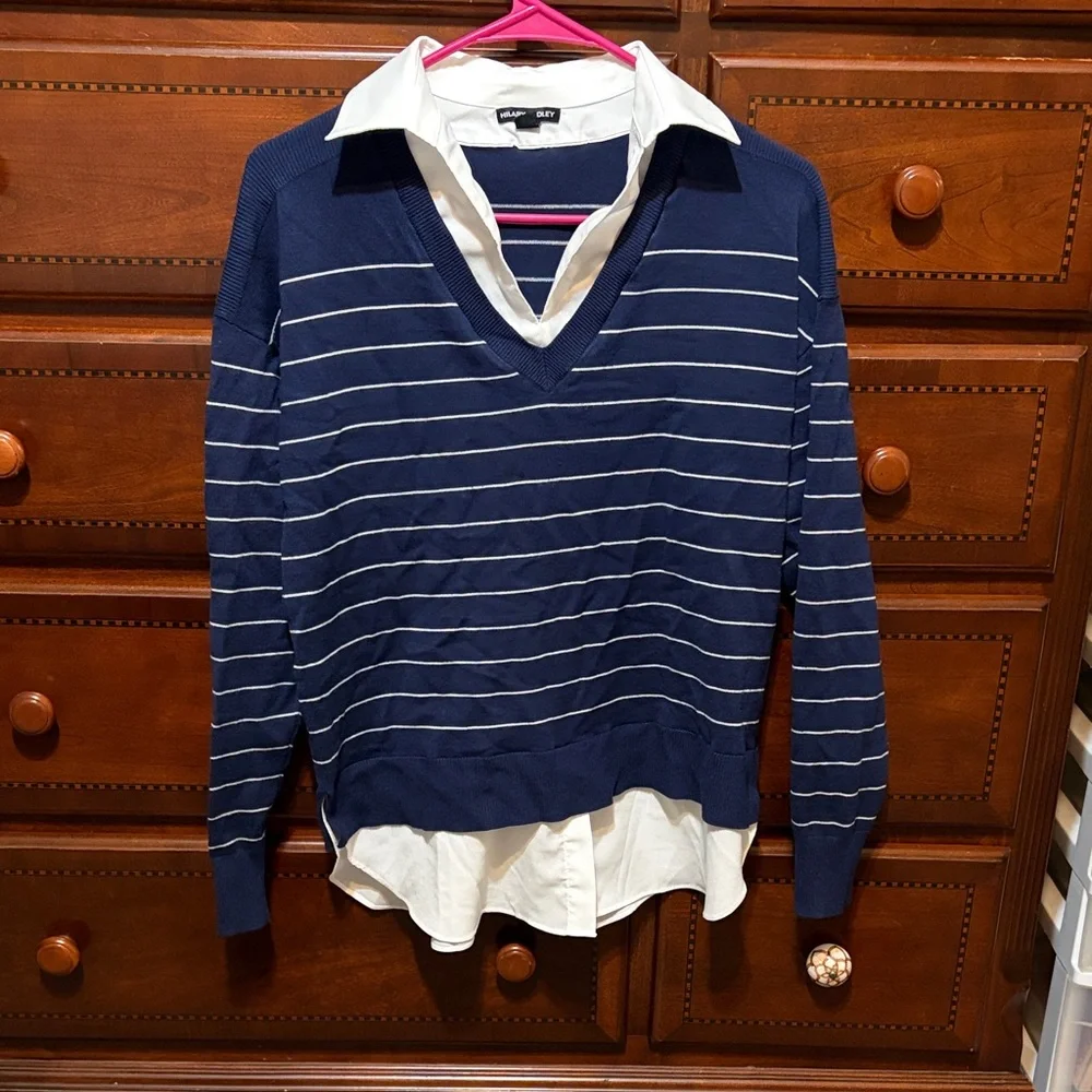 Hilary Radley Navy and White Layered Sweater